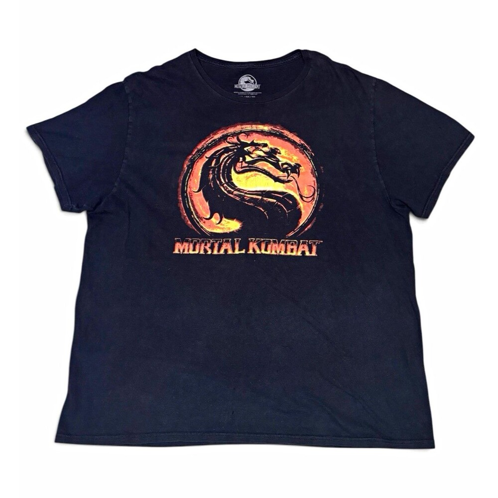 Mortal Kombat Mens XL Black Cotton Graphic Dragon Logo Crew Neck T-Shirt